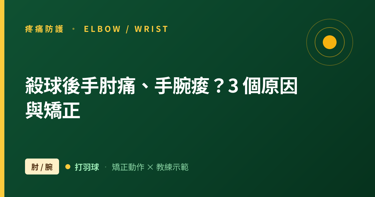 殺球後手肘痛、打完球手腕痠？羽球肘腕痛的 3 個身體原因與矯正